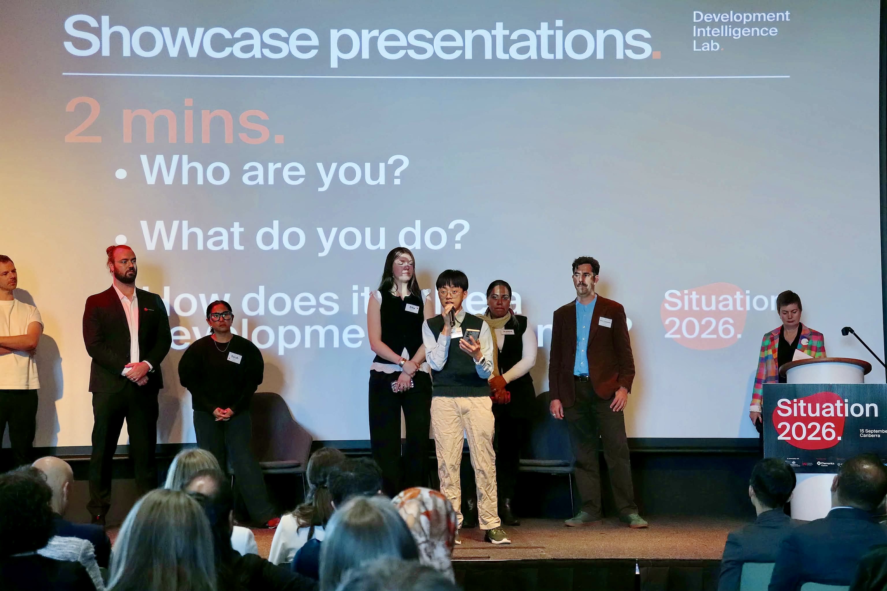 Adimi presenting on stage during the Situation 2026 showcase in Canberra